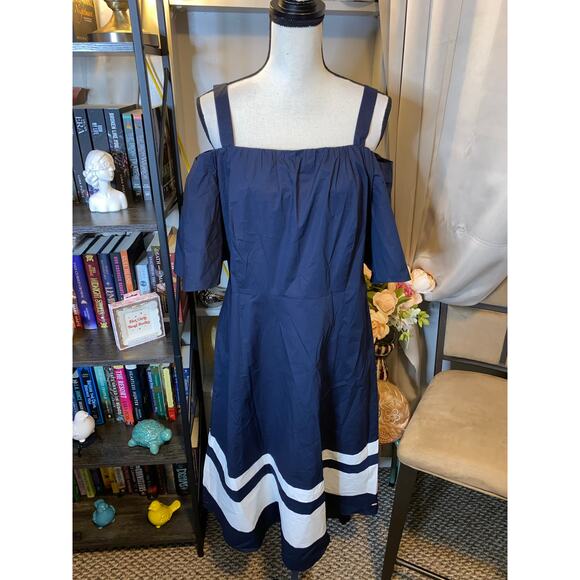 Tommy Hilfiger Dresses & Skirts - Tommy Hilfiger Preppy Navy Blue & White Cold Shoulder A-Line Dress EUC size XL